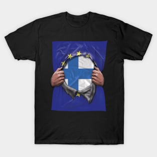 Finland Flag European Union Flag Ripped Open - Gift for Finnish From Finland T-Shirt